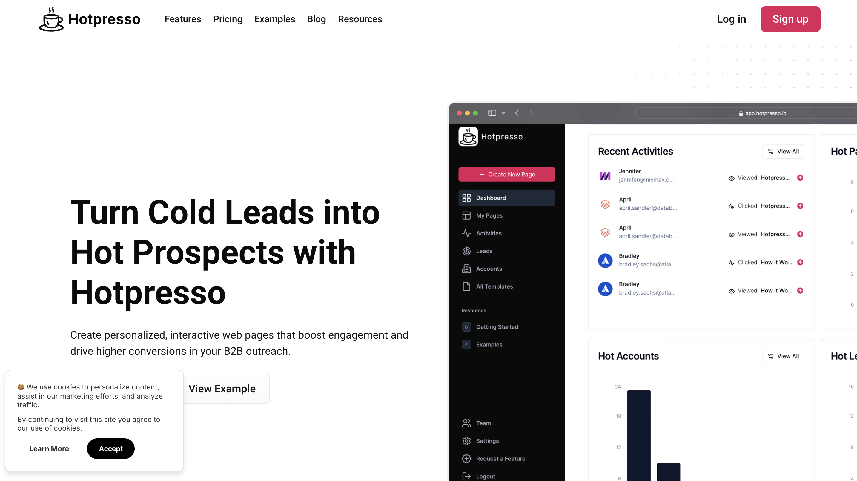 Chrome incognito window showing a website with a cookie consent banner visible at the bottom of the page