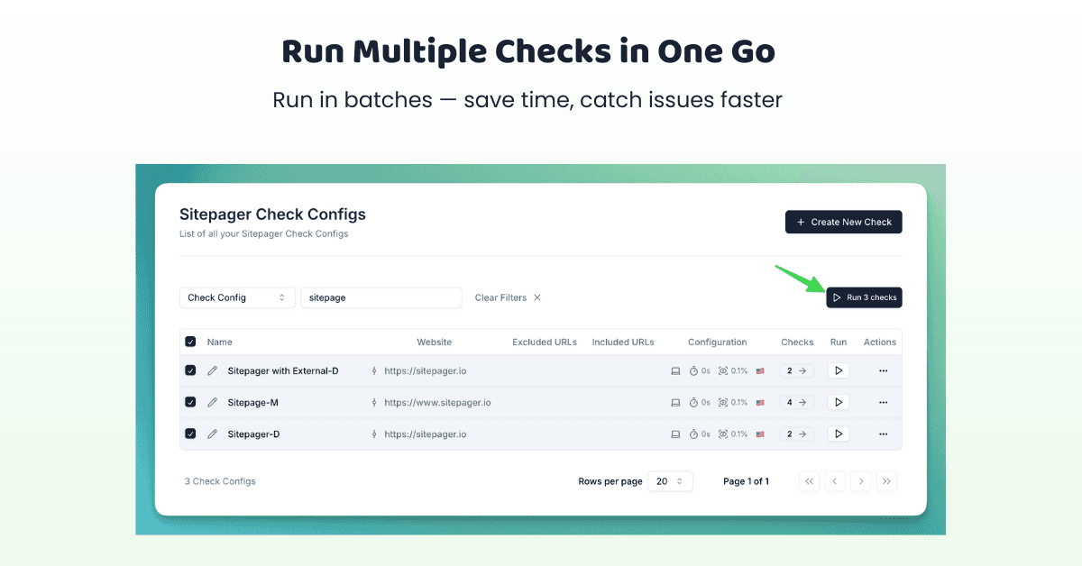 Running multiple Sitepager checks in batch for visual and SEO testing